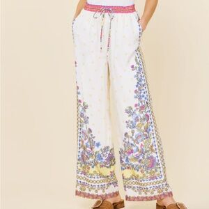 Skies Are Blue Floral Wide Leg Pants - White and Pink